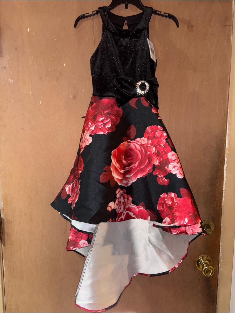 Girls Black & Red Floral High-Low Party Dress